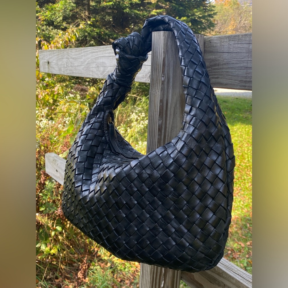 LEATHER Woven Handbag with Knot detail